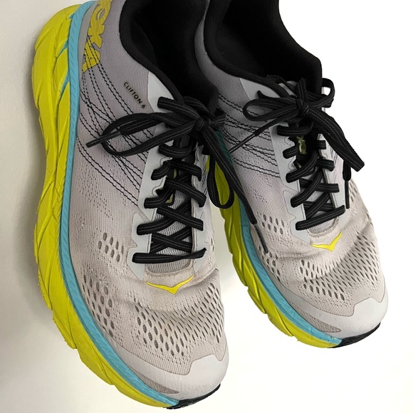 HOKA Mens Gray Yellow Blue One One Sneakers Sz 8 - Picture 10 of 15